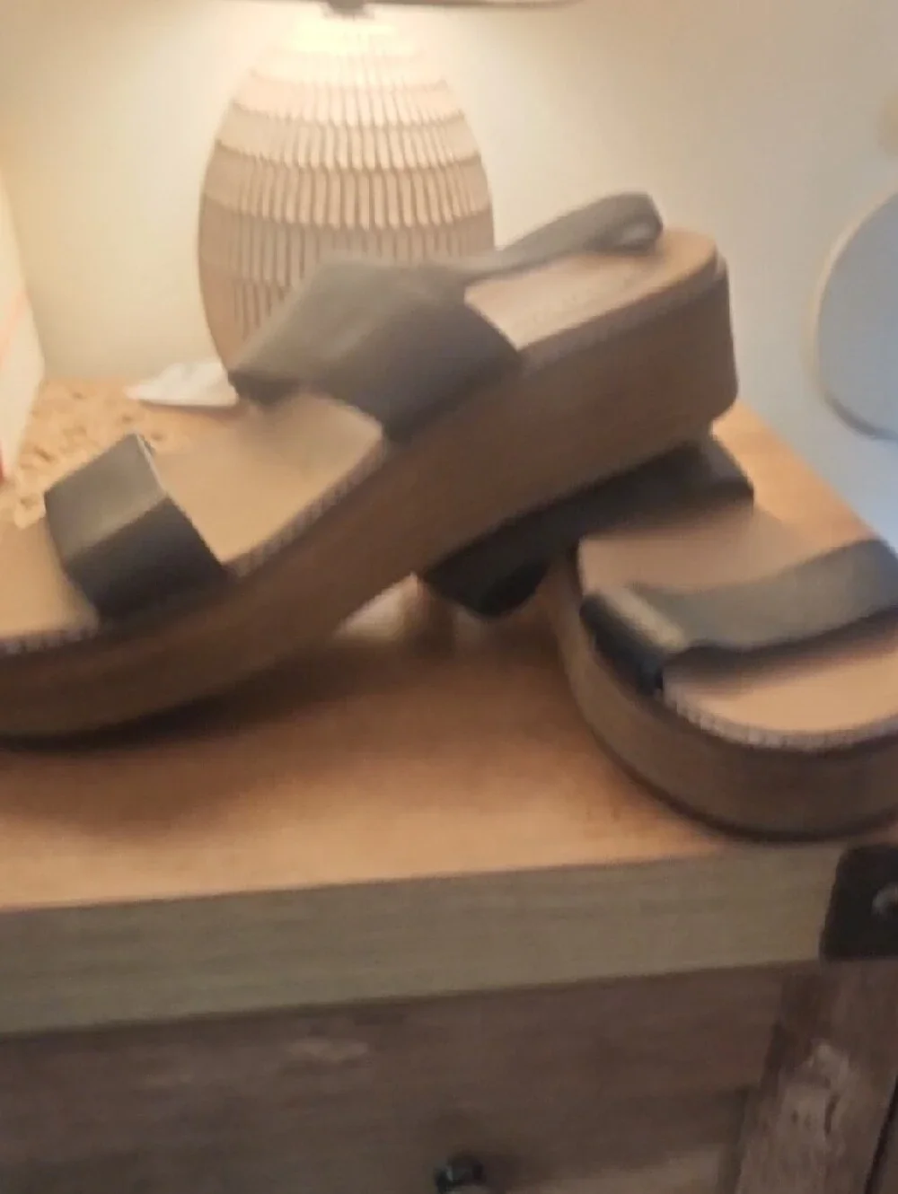 Steve‎ Madden Black Leather Platform Slide Sandals
